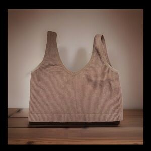 Forever 21 Taupe Ribbed V-Neck Tank Top